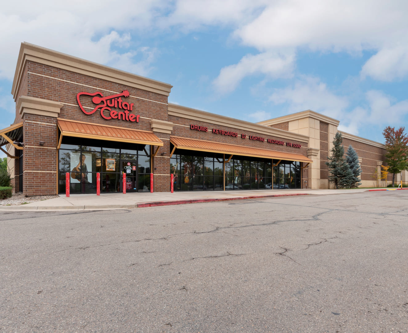 The exterior of the Guitar Center at 813-831 Harmony Road in Fort Collins, CO.