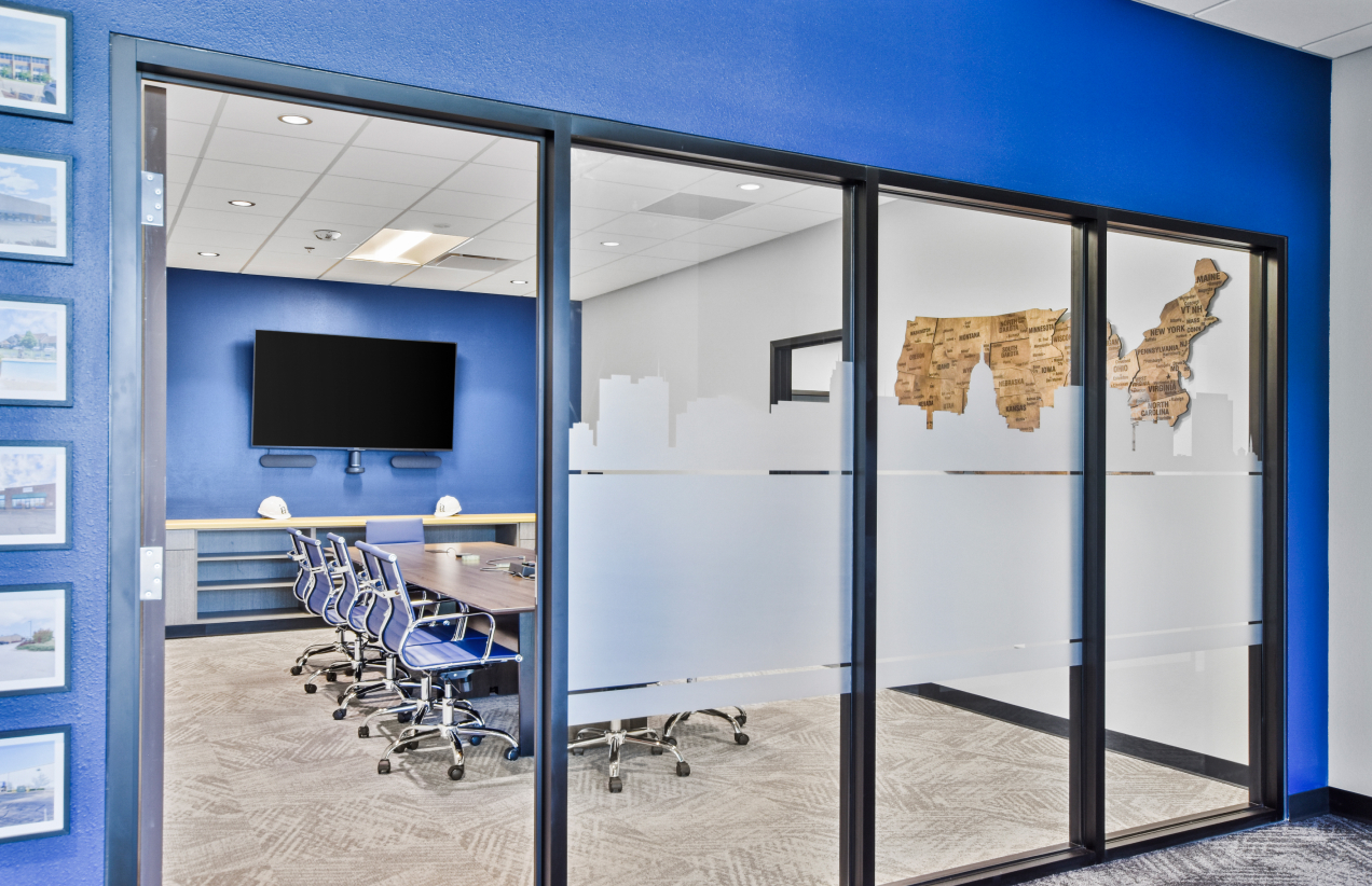Blue office space for meetings