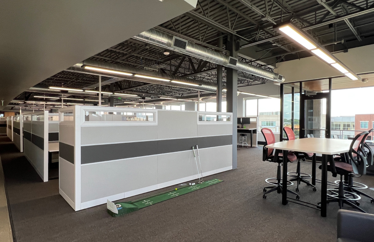 Open layout space for office cubicles and a mini golf course